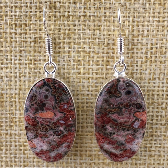 New Jasper Stone Hook Dangle Silver Earrings - Picture 2 of 9